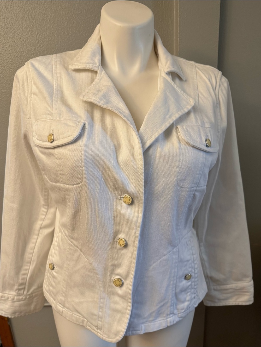 Talbots White Jean Jacket with Gold-Tone Buttons